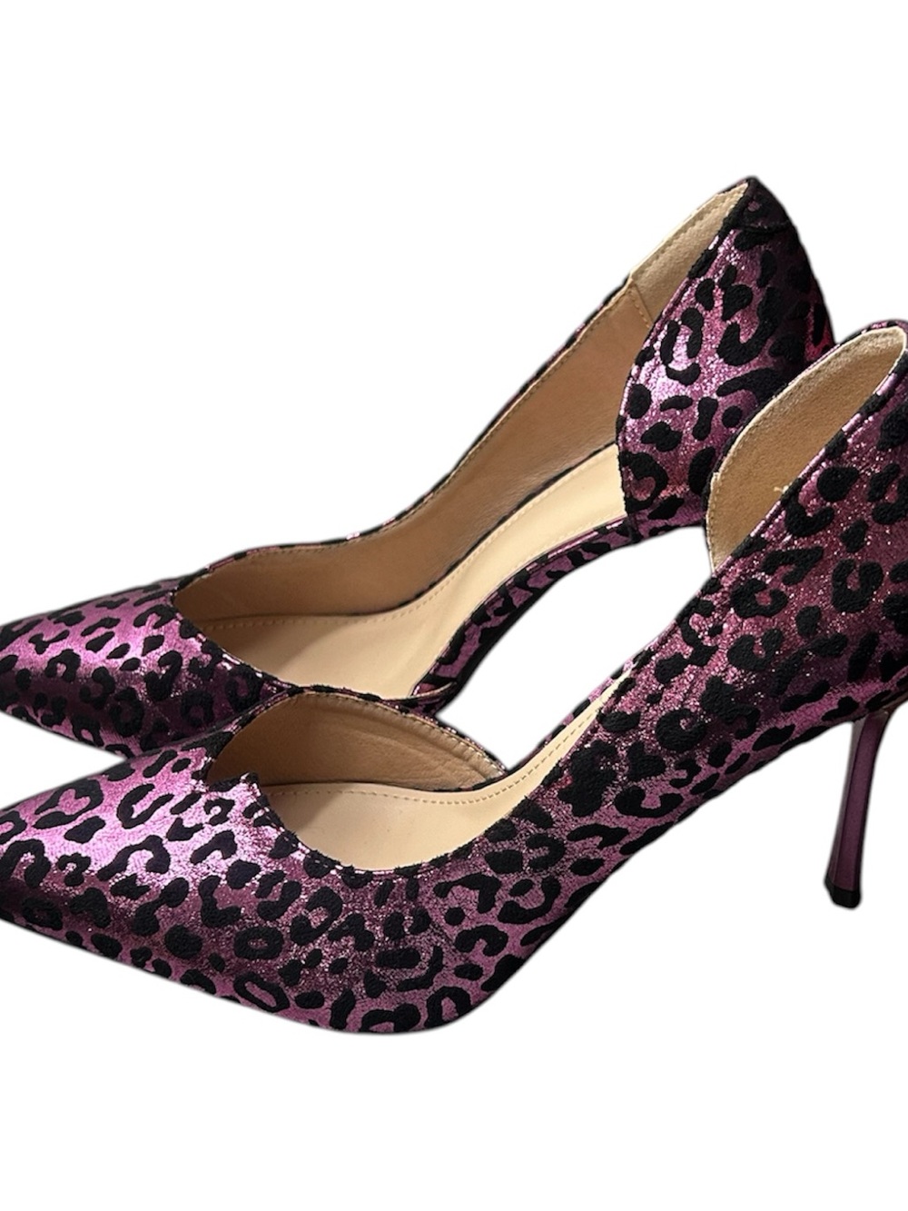 Women's Purple Leopard Print Pointed-Toe Heels